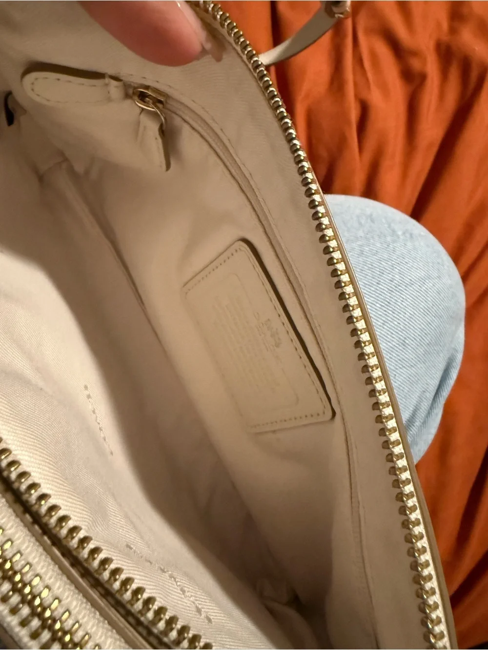 Coach Cream Leather Shoulder Bag with Polished Hardware